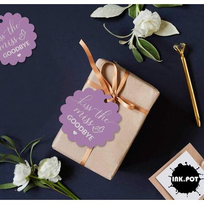 Etiquetas de Papel para Lembrancinha de Chá de Noiva 'Beijo de Adeus à Solteira' Foil Artesanal - Inkdotpot 50 Etiquetas Metalizadas / Roxo - Prata