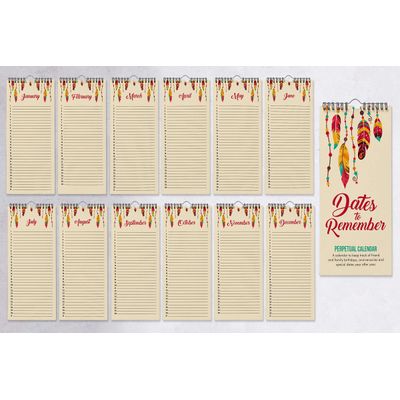 Pena Rústica Calendário Perpétuo de Parede, Lembrete de Aniversário e Evento Especial, Livro/Diário, Presente/Cartão/Planejador - Inkdotpot 27,94 Cm × 13,72 Cm / Bege