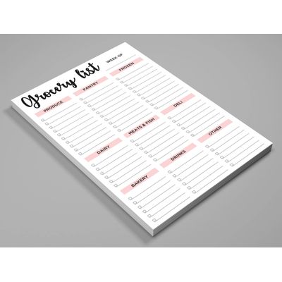 Bloco de Compras Magnético 15 x 23 cm com Itens Impressos e Espaços em Branco, Planejador Semanal de Compras de 54 Páginas - Inkdotpot 22,86 Cm × 15,24 Cm / Branco