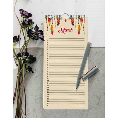 Pena Rústica Calendário Perpétuo de Parede, Lembrete de Aniversário e Evento Especial, Livro/Diário, Presente/Cartão/Planejador - Inkdotpot 27,94 Cm × 13,72 Cm / Bege