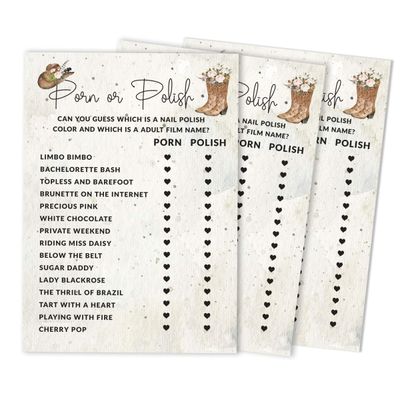Pacote com 50 Cartões Quadrados em Branco para Chá de Noiva, Despedida de Solteira e Ideias de Presente, Jogo Cowgirl - Inkdotpot 12,7 Cm × 17,78 Cm / Branco - Esmalte ou Filme