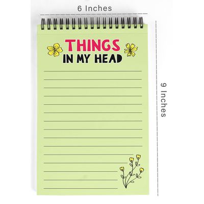 Bloco de Tarefas 15 x 23 cm 'Things In My Head' Floral Espiral, Checklist Diário Destacável 50 Folhas - Inkdotpot 15,24 Cm × 22,86 Cm / Verde