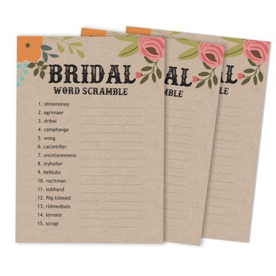 50 Cartões de Jogo Quadrados em Branco para Chá de Noiva/Despedida de Solteira Ideias de Presente Kraft Rústico Floral a Granel - Inkdotpot 12,7 Cm × 17,78 Cm / Bege - Jogo de Palavras da Noiva