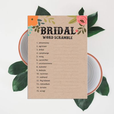 50 Cartões de Jogo Quadrados em Branco para Chá de Noiva/Despedida de Solteira Ideias de Presente Kraft Rústico Floral a Granel - Inkdotpot 12,7 Cm × 17,78 Cm / Bege - Jogo de Palavras da Noiva