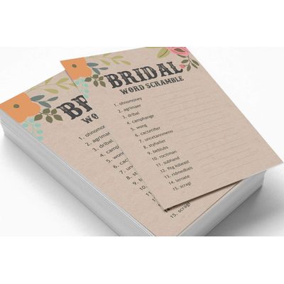 50 Cartões de Jogo Quadrados em Branco para Chá de Noiva/Despedida de Solteira Ideias de Presente Kraft Rústico Floral a Granel - Inkdotpot 12,7 Cm × 17,78 Cm / Bege - Jogo de Palavras da Noiva