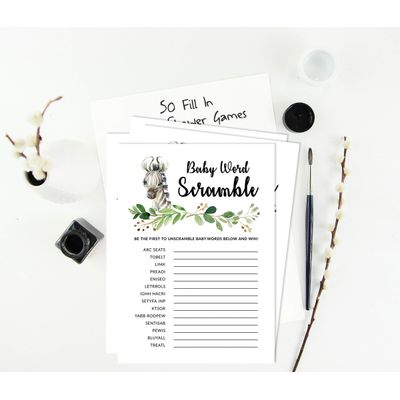 Conjunto com 50 Peças Jogo Alfabeto ABC para Chá de Bebê Tema Filhote de Guepardo e Animais da Selva - Inkdotpot 12,7 Cm × 17,78 Cm / Branco - Jogo de Palavras do Bebê