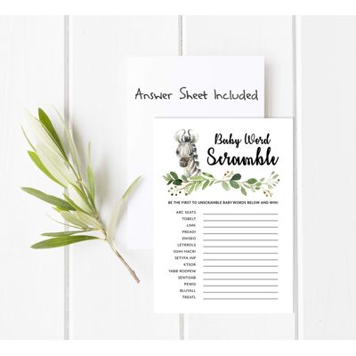 Conjunto com 50 Peças Jogo Alfabeto ABC para Chá de Bebê Tema Filhote de Guepardo e Animais da Selva - Inkdotpot 12,7 Cm × 17,78 Cm / Branco - Jogo de Palavras do Bebê