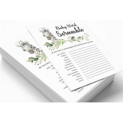 Conjunto com 50 Peças Jogo Alfabeto ABC para Chá de Bebê Tema Filhote de Guepardo e Animais da Selva - Inkdotpot 12,7 Cm × 17,78 Cm / Branco - Jogo de Palavras do Bebê