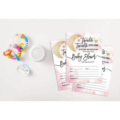 30 Cartões para Chá de Revelação de Gênero Twinkle Twinkle Little Star Preenchíveis - Inkdotpot 12,7 Cm × 17,78 Cm / Branco - Conjunto