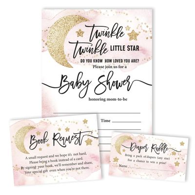 30 Cartões para Chá de Revelação de Gênero Twinkle Twinkle Little Star Preenchíveis - Inkdotpot 12,7 Cm × 17,78 Cm / Branco - Conjunto