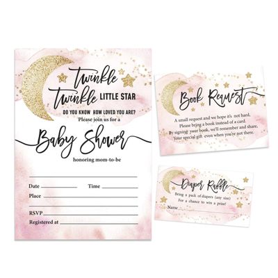 30 Cartões para Chá de Revelação de Gênero Twinkle Twinkle Little Star Preenchíveis - Inkdotpot 12,7 Cm × 17,78 Cm / Branco - Conjunto