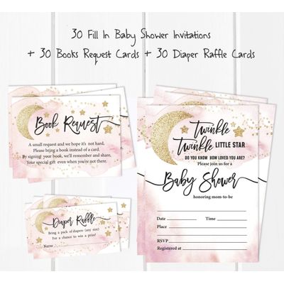 30 Cartões para Chá de Revelação de Gênero Twinkle Twinkle Little Star Preenchíveis - Inkdotpot 12,7 Cm × 17,78 Cm / Branco - Conjunto