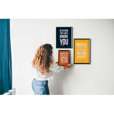 Arte de Parede Motivacional 'Sempre Faça o que Tem Medo de Fazer', Citação Ralph Waldo Emerson, Casa/Escritório, 1 un., Laranja - Inkdotpot 25,4 Cm × 30,48 Cm / Moldura Preta