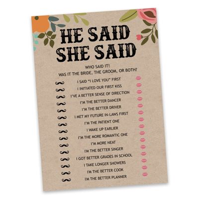 50 Cartões de Jogo Quadrados em Branco para Chá de Noiva/Despedida de Solteira Ideias de Presente Kraft Rústico Floral a Granel - Inkdotpot 12,7 Cm × 17,78 Cm / Bege - Ele Disse, Ela Disse