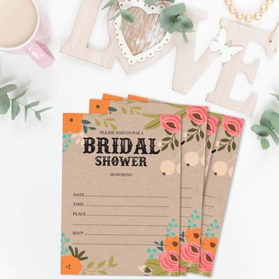 50 Cartões de Jogo Quadrados em Branco para Chá de Noiva/Despedida de Solteira Ideias de Presente Kraft Rústico Floral a Granel - Inkdotpot 12,7 Cm × 17,78 Cm / Bege - Ele Disse, Ela Disse