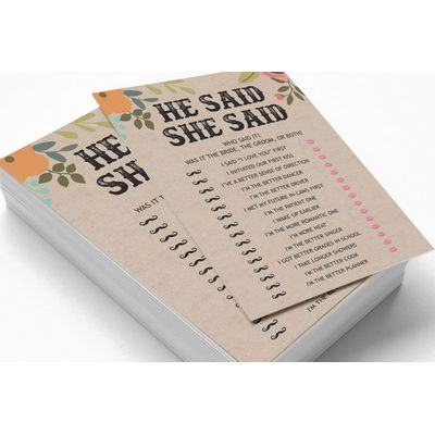 50 Cartões de Jogo Quadrados em Branco para Chá de Noiva/Despedida de Solteira Ideias de Presente Kraft Rústico Floral a Granel - Inkdotpot 12,7 Cm × 17,78 Cm / Bege - Ele Disse, Ela Disse