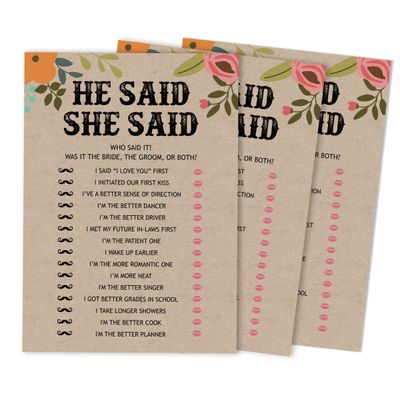 50 Cartões de Jogo Quadrados em Branco para Chá de Noiva/Despedida de Solteira Ideias de Presente Kraft Rústico Floral a Granel - Inkdotpot 12,7 Cm × 17,78 Cm / Bege - Ele Disse, Ela Disse
