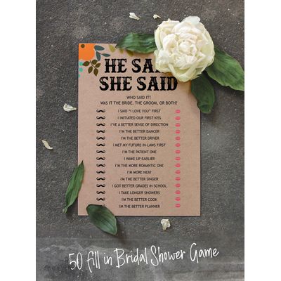 50 Cartões de Jogo Quadrados em Branco para Chá de Noiva/Despedida de Solteira Ideias de Presente Kraft Rústico Floral a Granel - Inkdotpot 12,7 Cm × 17,78 Cm / Bege - Ele Disse, Ela Disse