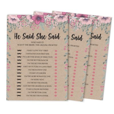 50 Cartões de Jogo Quadrados Kraft Florais em Branco para Preencher Ideias de Presente para Chá de Noiva e Despedida de Solteira - Inkdotpot 12,7 Cm × 17,78 Cm / Bege - Ele Disse, Ela Disse