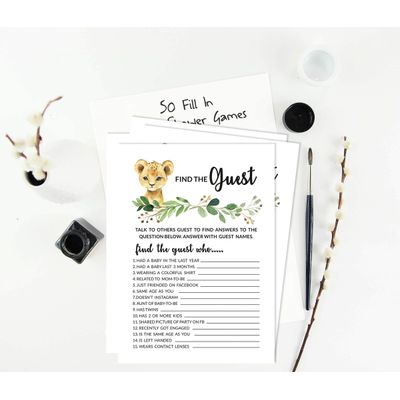 Conjunto com 50 Peças Jogo Alfabeto ABC para Chá de Bebê Tema Filhote de Guepardo e Animais da Selva - Inkdotpot 12,7 Cm × 17,78 Cm / Branco - Encontre o Convidado