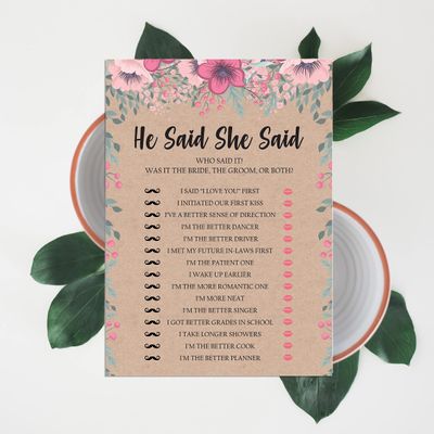 50 Cartões de Jogo Quadrados Kraft Florais em Branco para Preencher Ideias de Presente para Chá de Noiva e Despedida de Solteira - Inkdotpot 12,7 Cm × 17,78 Cm / Bege - Ele Disse, Ela Disse