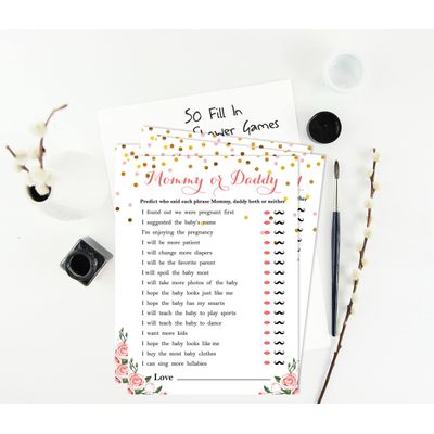 Conjunto com 50 Confetes para Chá de Bebê e Revelação do Sexo, Cartões ABC É Menino / É Menina Acessórios para Festa - Inkdotpot 12,7 Cm × 17,78 Cm / Branco - Quem Disse Isso: Mamãe ou Papai?