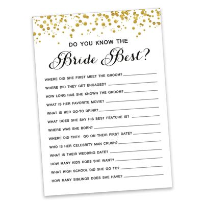 Cartões de Jogo Quadrados em Branco para Ideias de Presentes, 50 Un., Confete Dourado para Chá de Noiva/Despedida de Solteira - Inkdotpot 12,7 Cm × 17,78 Cm / Branco - Quiz da Noiva