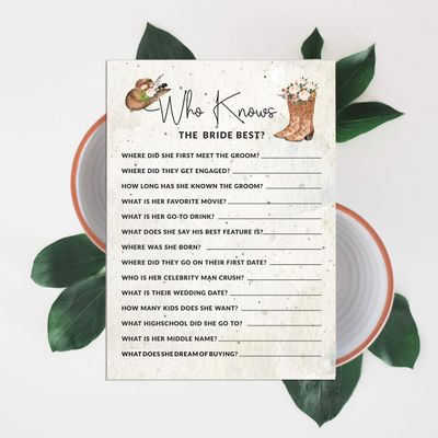 Pacote com 50 Cartões Quadrados em Branco para Chá de Noiva, Despedida de Solteira e Ideias de Presente, Jogo Cowgirl - Inkdotpot 12,7 Cm × 17,78 Cm / Branco - Quiz da Noiva