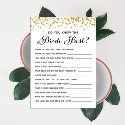 Cartões de Jogo Quadrados em Branco para Ideias de Presentes, 50 Un., Confete Dourado para Chá de Noiva/Despedida de Solteira - Inkdotpot 12,7 Cm × 17,78 Cm / Branco - Quiz da Noiva