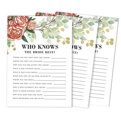 Cartões Quadrados em Branco para Chá de Noiva e Despedida de Solteira, Ideias de Presentes para Preencher, Pacote com 50 - Inkdotpot 12,7 Cm × 17,78 Cm / Branco - Quiz da Noiva