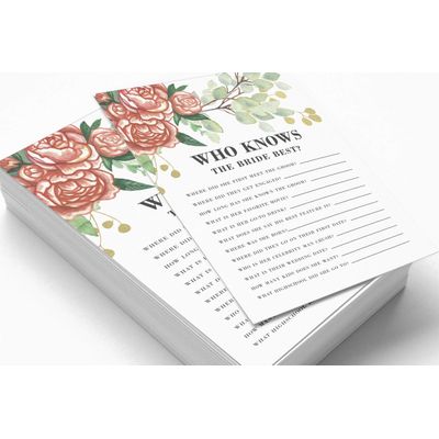 Cartões Quadrados em Branco para Chá de Noiva e Despedida de Solteira, Ideias de Presentes para Preencher, Pacote com 50 - Inkdotpot 12,7 Cm × 17,78 Cm / Branco - Quiz da Noiva