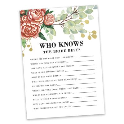 Cartões Quadrados em Branco para Chá de Noiva e Despedida de Solteira, Ideias de Presentes para Preencher, Pacote com 50 - Inkdotpot 12,7 Cm × 17,78 Cm / Branco - Quiz da Noiva