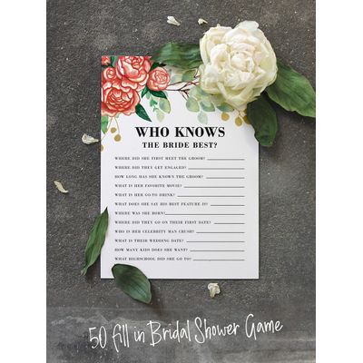 Cartões Quadrados em Branco para Chá de Noiva e Despedida de Solteira, Ideias de Presentes para Preencher, Pacote com 50 - Inkdotpot 12,7 Cm × 17,78 Cm / Branco - Quiz da Noiva