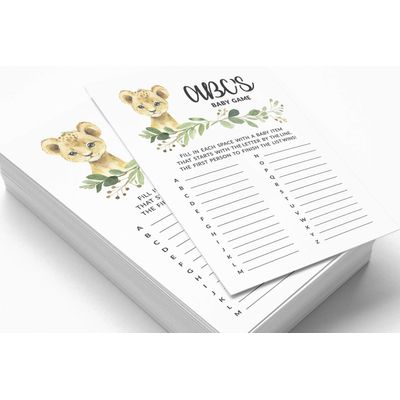 Conjunto com 50 Peças Jogo Alfabeto ABC para Chá de Bebê Tema Filhote de Guepardo e Animais da Selva - Inkdotpot 12,7 Cm × 17,78 Cm / Branco - Quem Disse Isso: Mamãe ou Papai?
