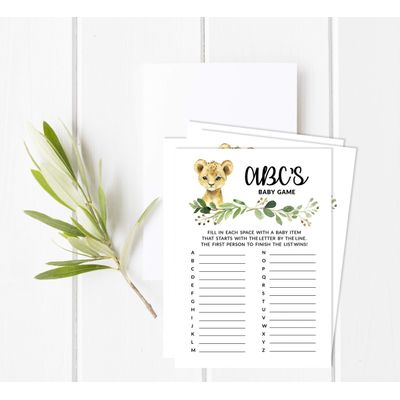 Conjunto com 50 Peças Jogo Alfabeto ABC para Chá de Bebê Tema Filhote de Guepardo e Animais da Selva - Inkdotpot 12,7 Cm × 17,78 Cm / Branco - Quem Disse Isso: Mamãe ou Papai?