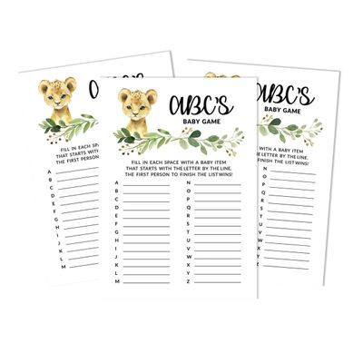 Conjunto com 50 Peças Jogo Alfabeto ABC para Chá de Bebê Tema Filhote de Guepardo e Animais da Selva - Inkdotpot 12,7 Cm × 17,78 Cm / Branco - Quem Disse Isso: Mamãe ou Papai?