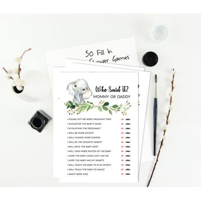 Conjunto com 50 Peças Jogo Alfabeto ABC para Chá de Bebê Tema Filhote de Guepardo e Animais da Selva - Inkdotpot 12,7 Cm × 17,78 Cm / Branco - Quem Disse Isso: Mamãe ou Papai?