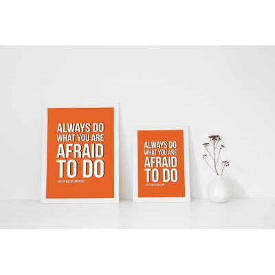 Arte de Parede Motivacional 'Sempre Faça o que Tem Medo de Fazer', Citação Ralph Waldo Emerson, Casa/Escritório, 1 un., Laranja - Inkdotpot 20,32 Cm × 25,4 Cm / Moldura Preta