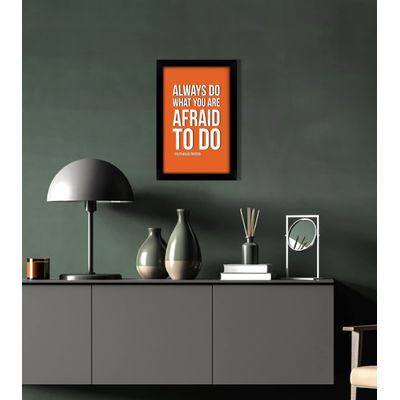 Arte de Parede Motivacional 'Sempre Faça o que Tem Medo de Fazer', Citação Ralph Waldo Emerson, Casa/Escritório, 1 un., Laranja - Inkdotpot 20,32 Cm × 25,4 Cm / Moldura Preta