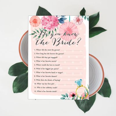 Cartões Florais Quadrados em Branco para Preencher Ideias de Presente para Chá de Noiva e Despedida de Solteira, Pacote com 50 - Inkdotpot 12,7 Cm × 17,78 Cm / Laranja - Quiz da Noiva
