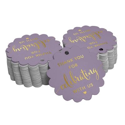 Obrigado por Celebrar Conosco: Etiquetas Papel Metalizadas Penduradas - Chá de Noiva/Chá de Bebê/Aposent./Casamento/Aniversário - Inkdotpot 50 Etiquetas Metalizadas / Roxo - Dourado