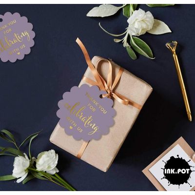 Obrigado por Celebrar Conosco: Etiquetas Papel Metalizadas Penduradas - Chá de Noiva/Chá de Bebê/Aposent./Casamento/Aniversário - Inkdotpot 50 Etiquetas Metalizadas / Roxo - Dourado