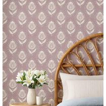 Papel de Parede Étnico Paisley Folha - Estilo Asiático, Vinil Autoadesivo, Revestimento Decorativo, Fácil DIY para Quarto e Sala - Rosa - S4Sassy