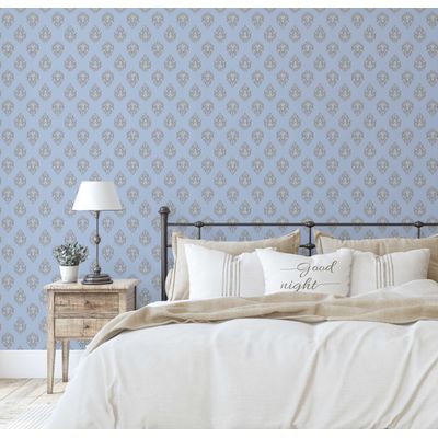 Papel de Parede Boho Estampa em Bloco, Estilo Asiático, Vinil Autoadesivo, Revestimento Decorativo Fácil para Quarto e Sala - Azul - S4Sassy 63,5 cm (L) × 304,8 cm (C) / Azul - Vinil Liso