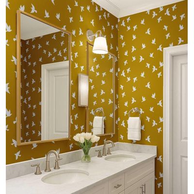 Papel de Parede Pássaros Voando Amarelo, Vinil Autoadesivo Decorativo, Revestimento DIY Fácil para Quarto, Sala e Ambientes - S4Sassy 63,5 cm (L) × 304,8 cm (C) / Amarelo - Vinil Liso