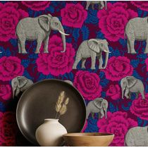 Papel de Parede Elefante com Rosa Estilo Asiático, Vinil Autoadesivo, Fácil Aplicação Faça-Você-Mesmo para Quarto e Sala - Rosa - S4Sassy