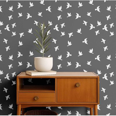 Papel de Parede Pássaros e Flores Cinza, Vinil Autoadesivo, Revestimento Decorativo, Aplicação DIY Fácil para Quarto e Sala - S4Sassy 63,5 cm (L) × 609,6 cm (C) / Cinza - Vinil Liso