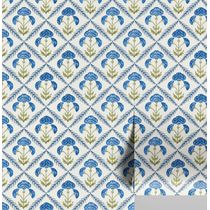 Papel de Parede Padrão Floral em Losangos Estilo Asiático, Vinílico Autoadesivo, DIY Fácil para Quarto e Sala - Azul - S4Sassy