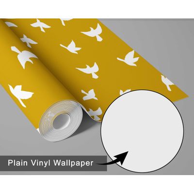 Papel de Parede Pássaros Voando Amarelo, Vinil Autoadesivo Decorativo, Revestimento DIY Fácil para Quarto, Sala e Ambientes - S4Sassy 63,5 cm (L) × 304,8 cm (C) / Amarelo - Vinil Liso