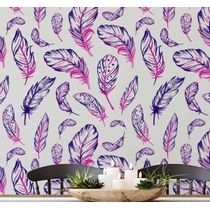 Papel de Parede Estampado de Penas Boho Roxo, Vinílico Autoadesivo, Decoração DIY Fácil para Quarto, Sala, Armários e Ambientes - S4Sassy
